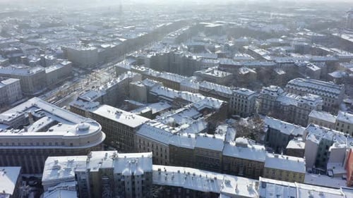 Aerial view of Krakow during winter. Poland Cityscape in Winter.