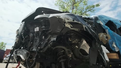 Close Up View of Broken Car After an Accident Damaged in a Serious Car Accident After a Collision