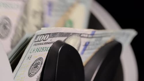 Money counting machine. Slow Motion.