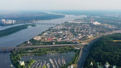 Aerial Top View of Kiev City Scape