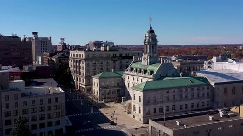 Drone flying around City Hall in Portland, Maine
