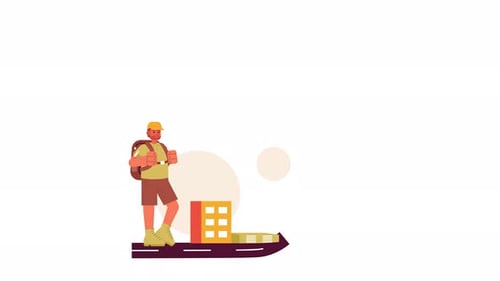 Caucasian male traveler exploring new city 2D animation