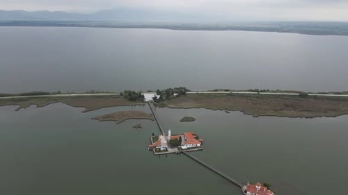 Aerial view of Saint Nicholas Orthodox monastery, Greece.