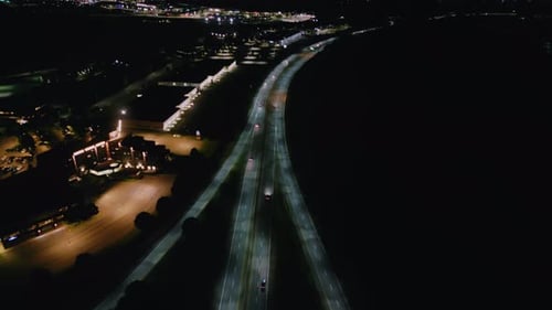 Cinematic Drone Shot of Freeway with Traffic at Night Canada Dartmouth