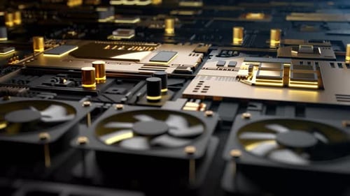 High Tech Integrated Circuit Board with Processor Close Up Electronic CPU Chip Component on Printed