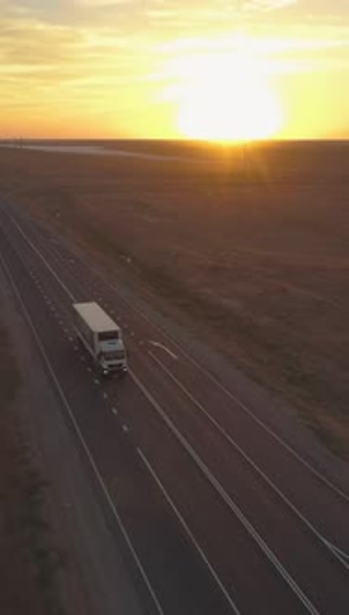 Aerial of Truck Going on the Highway Vertical Video