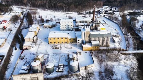 Aerial view of an industrial building in winter, Silute, Lithuania, Germany