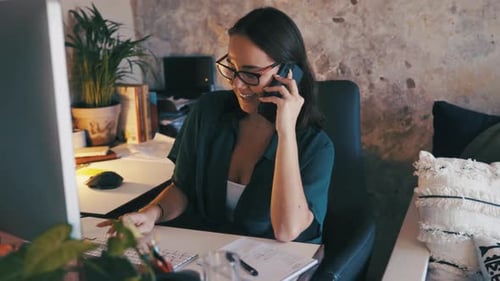 Business woman, phone call and communication in office, internet connection and talking