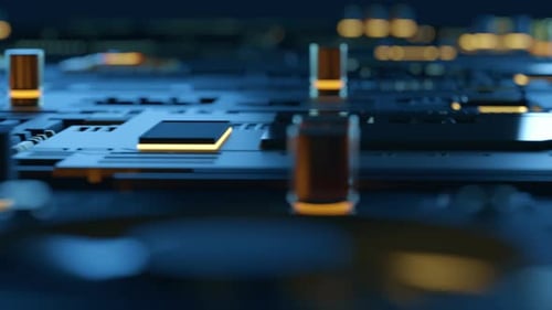 High Tech Integrated Circuit Board with Processor Close Up Electronic CPU Chip Component on Printed