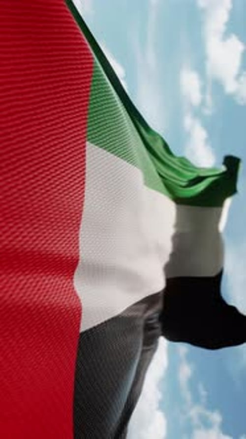 Wavy Flag of United Arab Emirates Blowing in the Wind in Slow Motion Waving Official UAE Flag Team