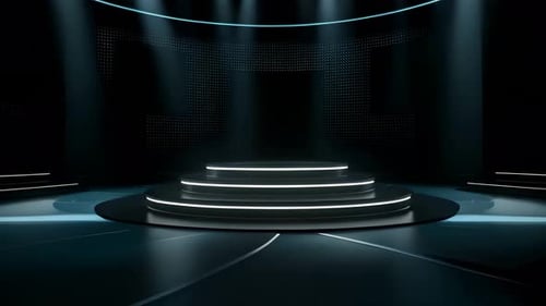 podio: escaparate futurista con plataforma para la exhibición de productos. Expositor de escenario moderno vacío