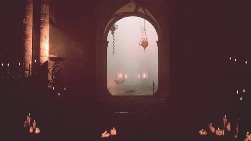 Spellbinding Ambiance Dimly Lit Gothic Chapel Flickering Candles