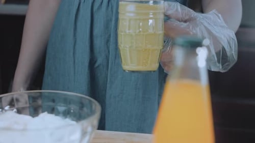 The Chef Grinds Dill in the Mayonnaise Sauce with Mustard Slider and Macro Shooting