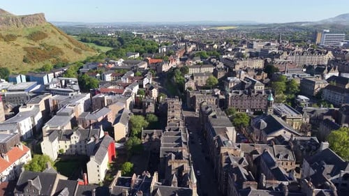 Drone view of Edinburgh Old Town in Scotland, United Kingdom