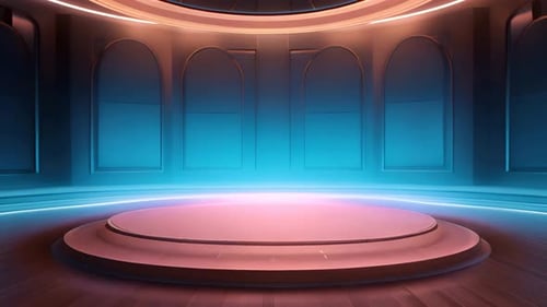 podio: escaparate futurista con plataforma para la exhibición de productos. Expositor de escenario moderno vacío