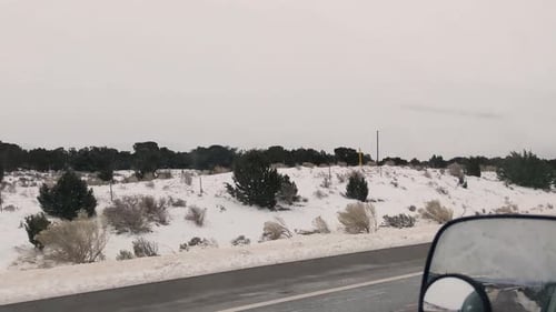 Driving Through Winter Snow, Highway Driving Dangerous Hazard ,View From Driver Window Point Of View