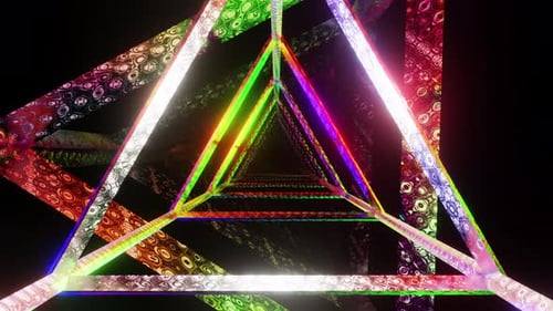 Triangular Geometric Magic Tunnel Rotate Shape Sparkles Colorful and Bright to the Music 3d Render