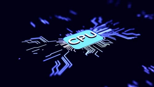 Machine learning, innovation, data processing with cpu, and tech industry concepts.