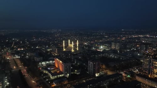 Aerial cityscape Of Bishkek with a view of the central mosque, Kyrgyzstan 2025 March