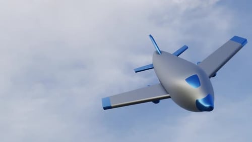 3D Blue Cartoon Airplane on Top of Clouds