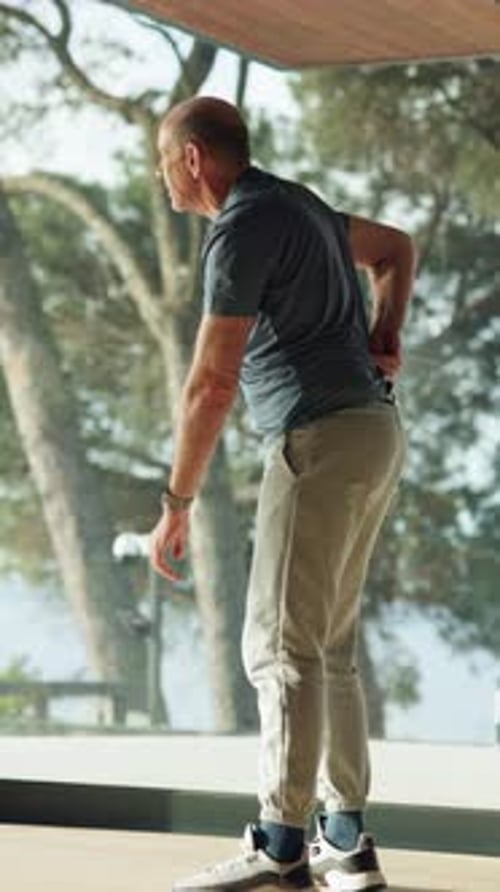 Back pain, physiotherapy and physiotherapist with patient in office for exercise, checkup or help