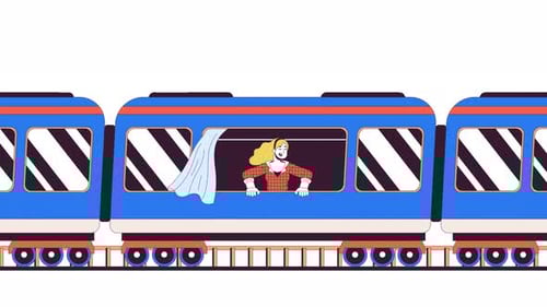 Caucasian female commute passenger train line 2D character animation