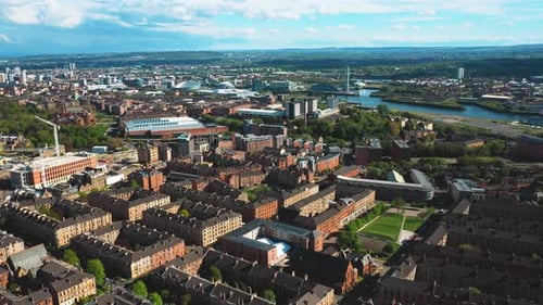 Aerial - Glasgow City, Scotland, United Kingdom, Europe.
