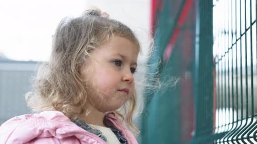 Little Girl Child Baby Stay By the Grid