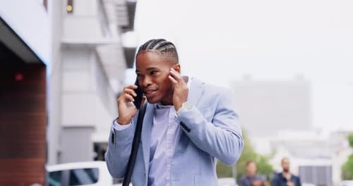 Man, phone call and search for signal in city for business, networking and check connection