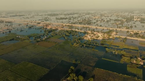 aerial - flooded farmland near Jalalpur Pirwala Punjab Pakistan 2025