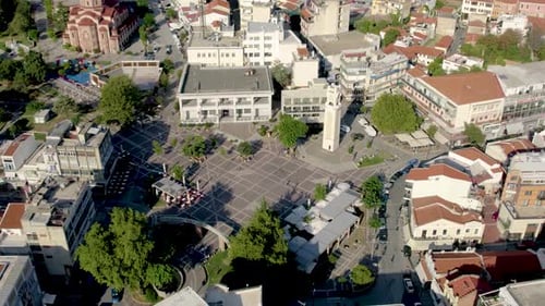Centro da Cidade de Xanthi, Praça da Torre do Relógio, Vista Panorâmica Aérea, Foto do Ponto de Interesse, Trácia, Grécia