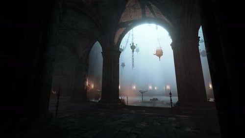 Enchanting Ambiance Dimly Lit Gothic Cathedral