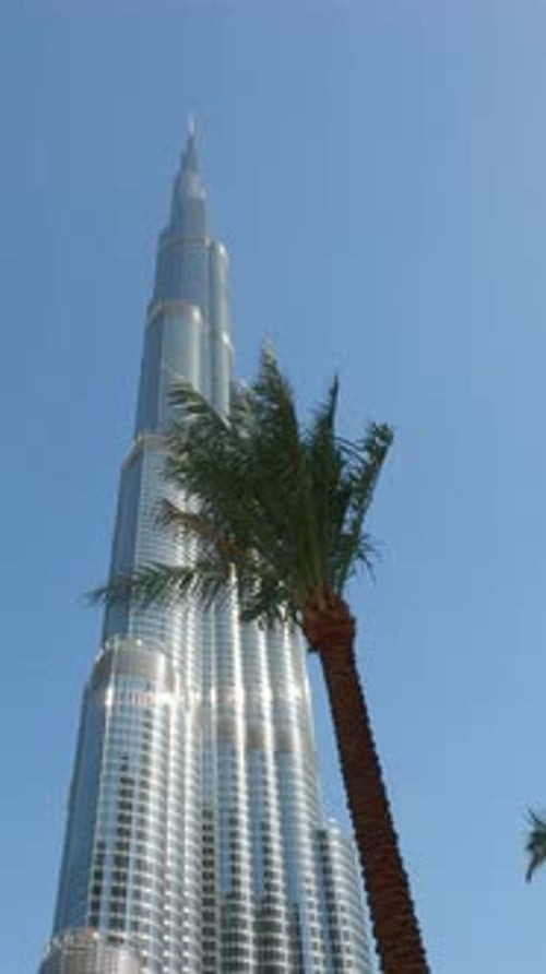 Burj Khalifa in the City of Dubai United Arab Emirates Action Low Angle View of a Giant Skyscraper