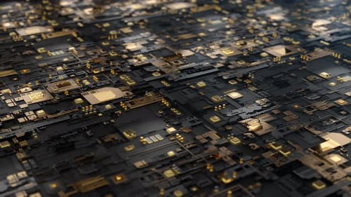 High Tech Integrated Circuit Board with Processor Close Up Electronic CPU Chip Component on Printed