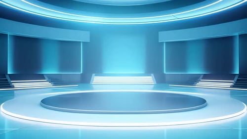 podio: escaparate futurista con plataforma para la exhibición de productos. Expositor de escenario moderno vacío