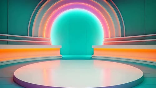 podio: escaparate futurista con plataforma para la exhibición de productos. Expositor de escenario moderno vacío