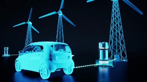 Carro elétrico 3D dirigindo em alta velocidade