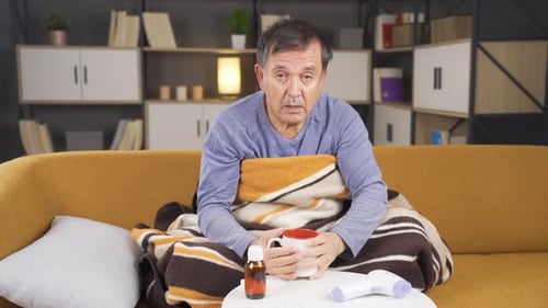 Preocupado por los problemas de salud de un anciano enfermo en casa.