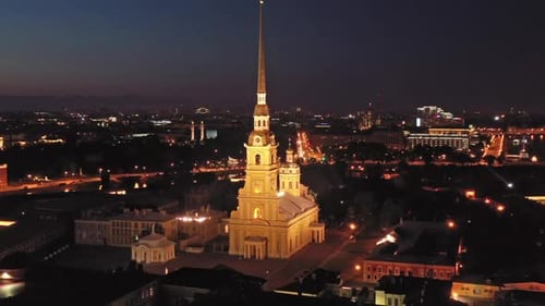 Aerial Night View of Peter and Paul Fortress