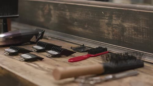 Barber Tools on Wooden Table
