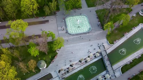 Aerial fountains in spring Shevchenko City Garden