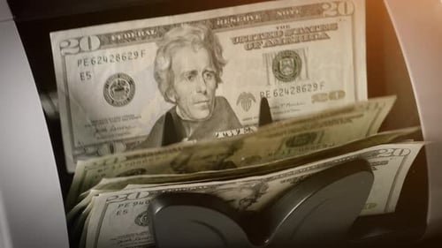 Money counting machine. Slow Motion.