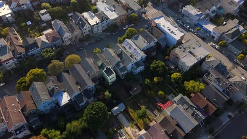 Aerial View of Residential Neighborhood with Victorian Houses Near San Francisco