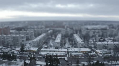 Snow Covered City Of Ukraine Zhytomyr, Tilt Shift Lens