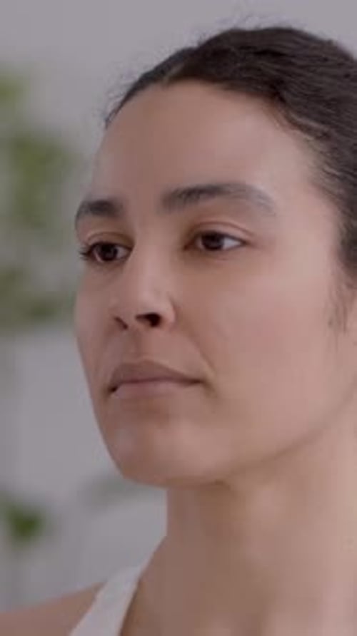 Closeup Young Latina Woman Practicing Yoga Exercises Indoors Healthy Happy People Meditating