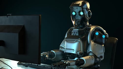 Robot Working On Computer 04