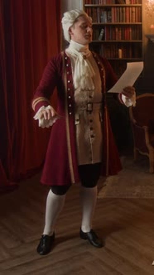 Vertical of 18th Century Gentleman Poet Reciting Poem at Party