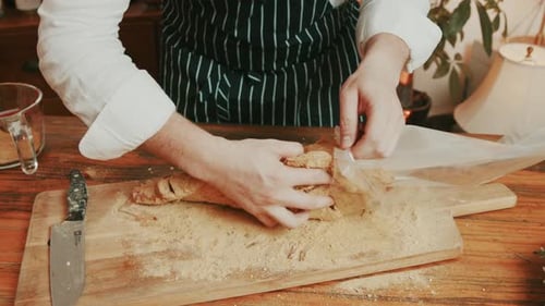 Storing marinated meat lamb leg in a plastic bag in freezer