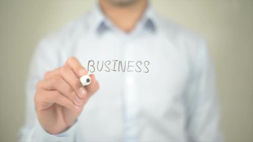 , Man Writing on Transparent Screen