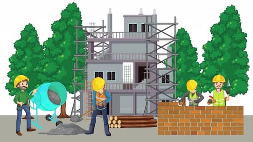 Man Engineer Working Construction Workers Animation